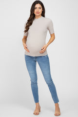 Taupe Ribbed Mock Neck Maternity Top