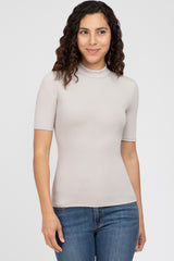 Taupe Ribbed Mock Neck Maternity Top