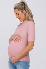 Mauve Ribbed Mock Neck Maternity Top