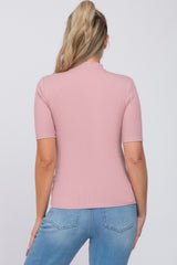 Mauve Ribbed Mock Neck Maternity Top