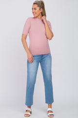 Mauve Ribbed Mock Neck Maternity Top