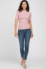 Mauve Ribbed Mock Neck Top