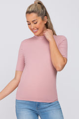 Mauve Ribbed Mock Neck Maternity Top