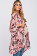 Pink Floral Ruffle Hem Hi-Low Maternity Cover Up