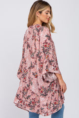 Pink Floral Ruffle Hem Hi-Low Maternity Cover Up