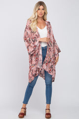 Pink Floral Ruffle Hem Hi-Low Maternity Cover Up