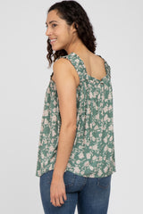 Light Olive Floral Ruffle Strap Top