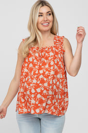 Orange Floral Ruffle Strap Maternity Top