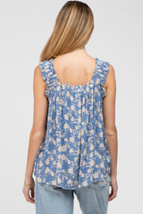 Blue Floral Ruffle Strap Maternity Top