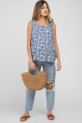 Blue Floral Ruffle Strap Maternity Top