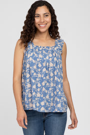 Blue Floral Ruffle Strap Top