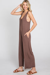 Mocha Sleeveless Button Front Cropped Jumpsuit