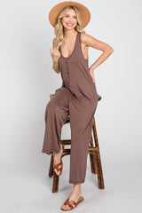 Mocha Sleeveless Button Front Cropped Jumpsuit