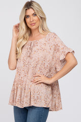 Mauve Floral Tiered Ruffle Sleeve Blouse