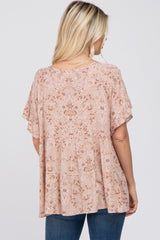 Mauve Floral Tiered Ruffle Sleeve Blouse