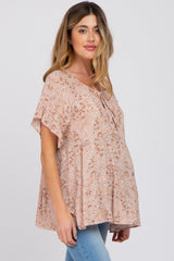 Mauve Floral Tiered Ruffle Sleeve Maternity Blouse