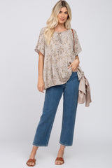 Grey Floral Tiered Ruffle Sleeve Blouse