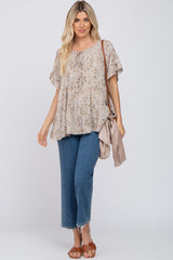 Grey Floral Tiered Ruffle Sleeve Blouse