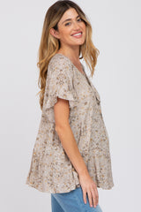 Grey Floral Tiered Ruffle Sleeve Maternity Blouse