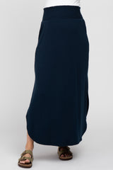 Navy Smocked Maternity Maxi Skirt