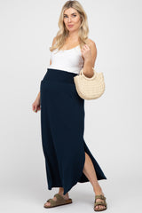 Navy Smocked Maternity Maxi Skirt