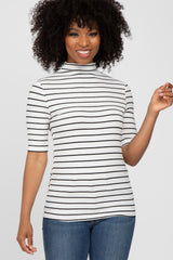 Ivory Striped Mock Neck Top