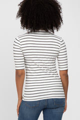 Ivory Striped Mock Neck Top