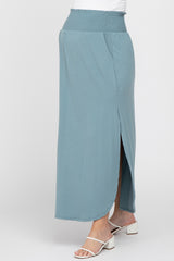 Light Blue Smocked Maternity Maxi Skirt