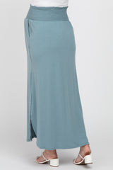 Light Blue Smocked Maternity Maxi Skirt