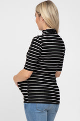 Black Striped Mock Neck Maternity Top