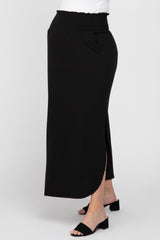 Black Smocked Maternity Maxi Skirt