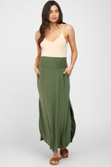 Olive Smocked Maternity Maxi Skirt