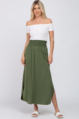 Olive Smocked Maternity Maxi Skirt