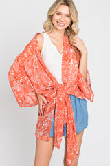 Orange Floral Side Slit Cover Up