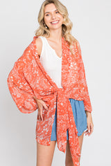 Orange Floral Side Slit Cover Up