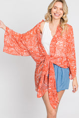 Orange Floral Side Slit Cover Up