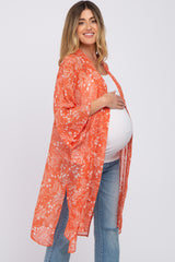 Orange Floral Side Slit Maternity Cover Up