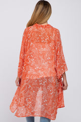 Orange Floral Side Slit Maternity Cover Up