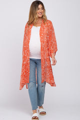 Orange Floral Side Slit Maternity Cover Up