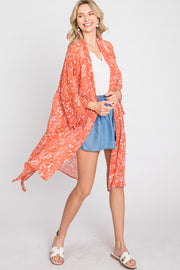 Orange Floral Side Slit Cover Up