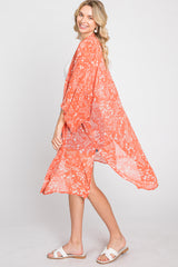 Orange Floral Side Slit Cover Up