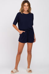 Navy Pocket Front Pajama Short Set