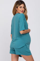 Teal Pocket Front Maternity Pajama Short Set