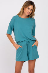 Teal Pocket Front Maternity Pajama Short Set