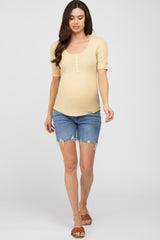 Yellow Waffle Knit Maternity Short Sleeve Top