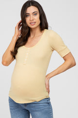 Yellow Waffle Knit Maternity Short Sleeve Top