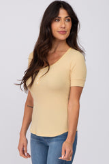 Yellow Waffle Knit Short Sleeve Top