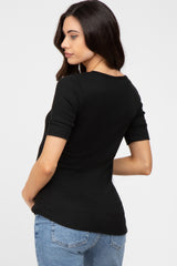 Black Waffle Knit Maternity Short Sleeve Top