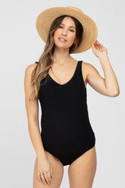 Black Ribbed Scoop Back Maternity One Piece Swimsuit