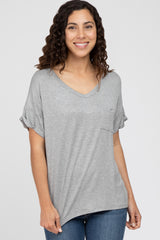 Heather Grey Basic Pocket Front Short Sleeve Maternity Top